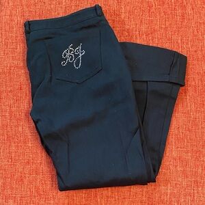 VTG Y2K Betsey Johnson BJ Rhinestone Black Capri Cropped Pants Trousers